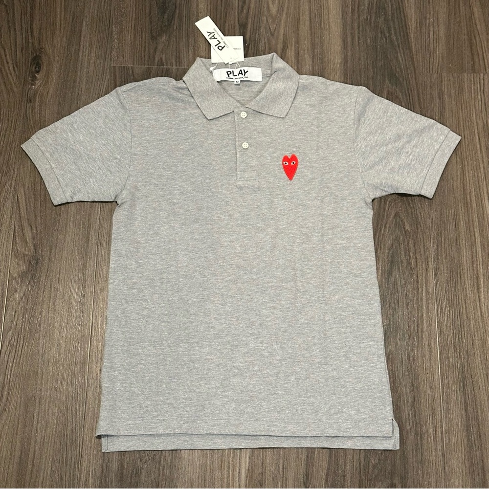 Brand NWT Comme des Garçons Play CDG Long Heart Grey Polo